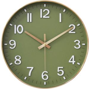 HZDHCLH Wall Clocks Battery Operated,12 inch Silent Non Ticking Modern Wall Clock for Living Room Bedroom Kitchen Office Classroom Decor (Olive Green and Gold)