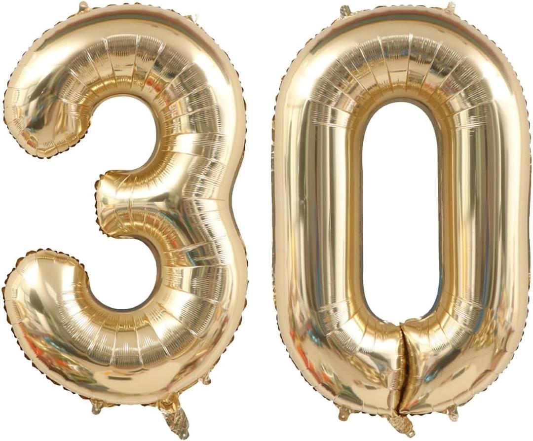 40 Inch Light Gold 30 Number Balloons White Gold Giant 30 Foil Mylar Helium Large Digital Balloon Champagne Gold Birthday Numbers Jumbo Balloons 30th Anniversary Events Party Decorations Supplies