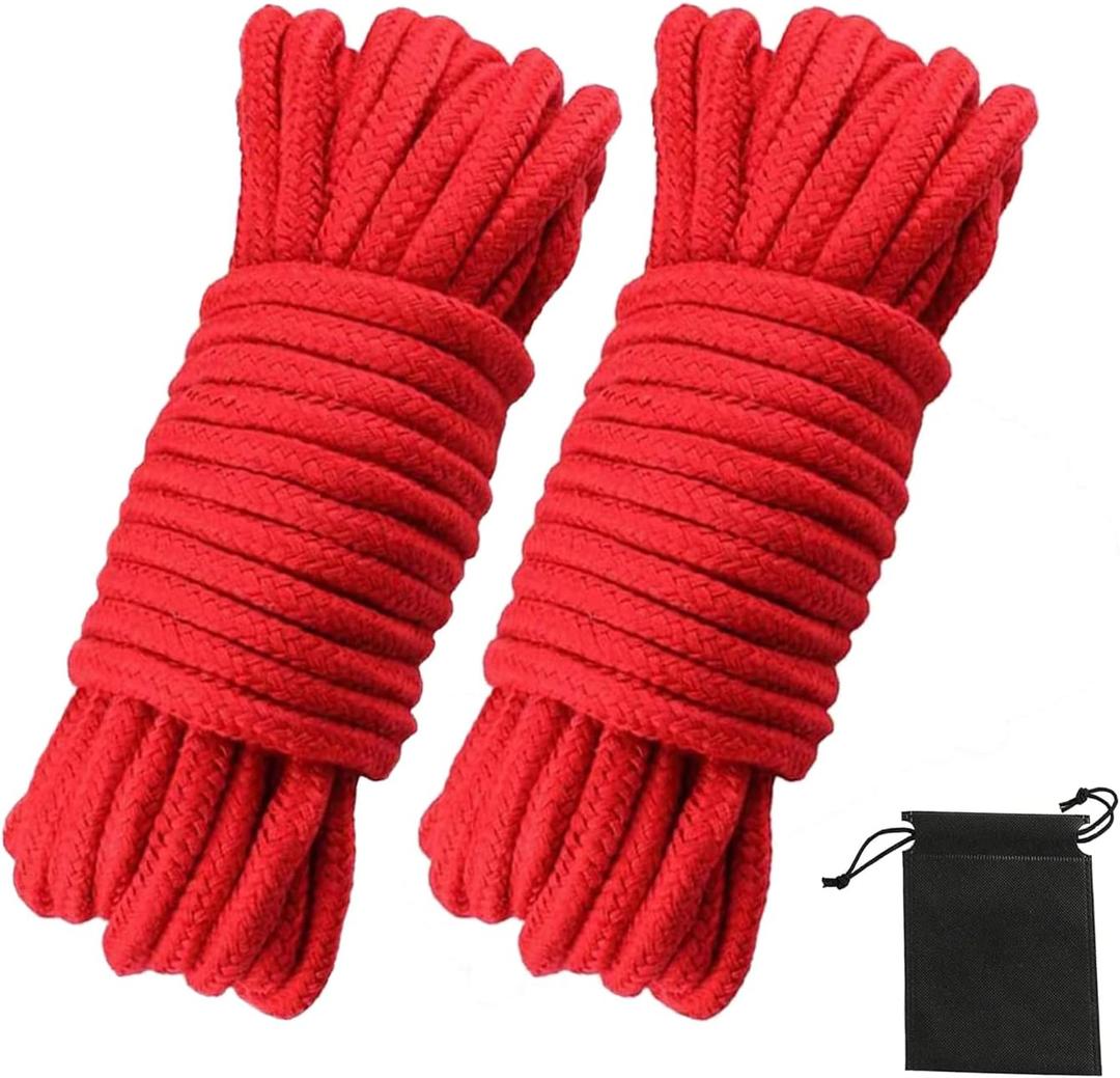Soft Cotton Rope, 32 feet / 10m Rope, 8mm Thick, Soft Rope, Long Rope, Soft Tying Rope (Red+Red)