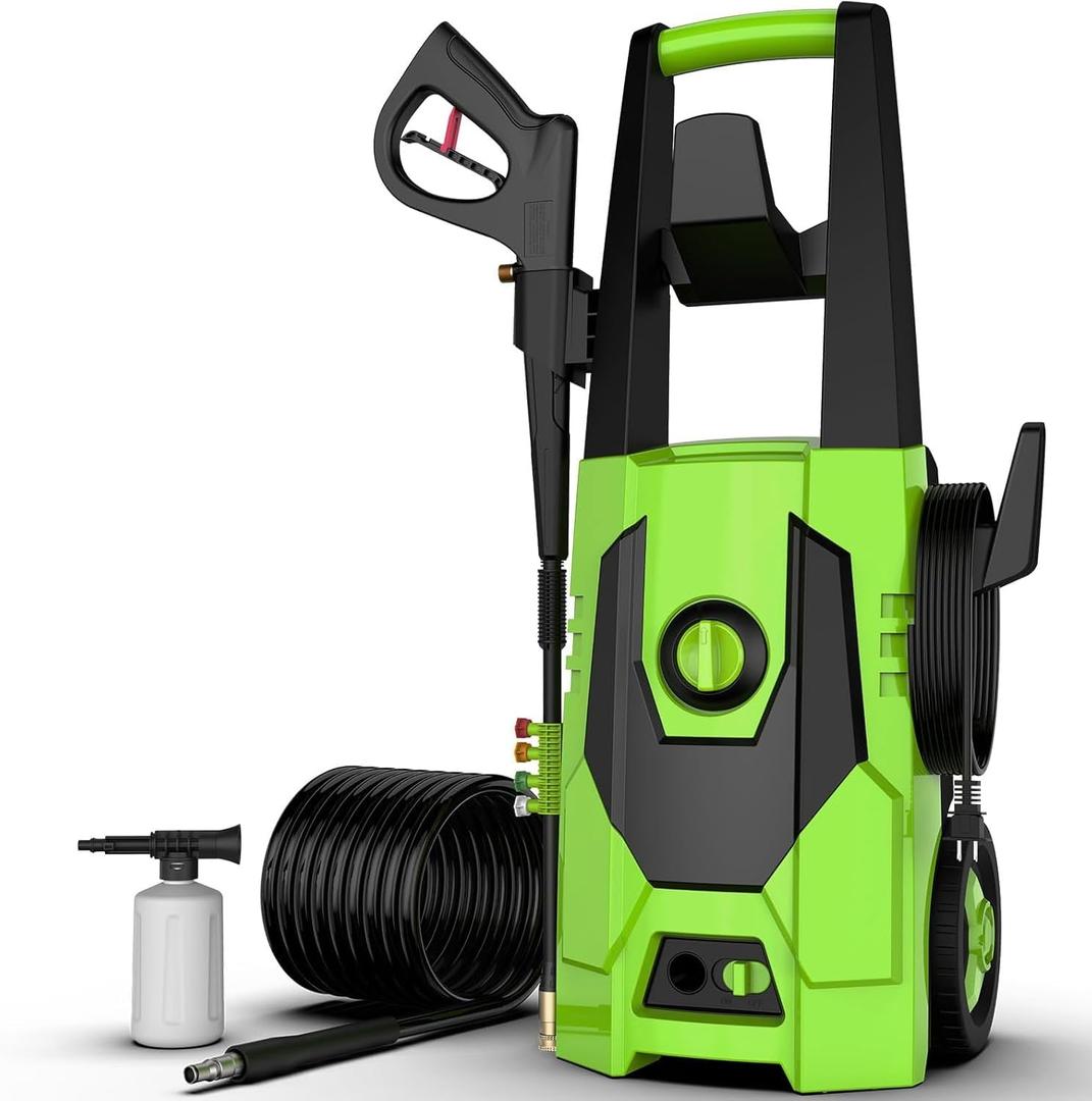 AgiiMan Electric Pressure Washer - 5000PSI Max 3.6 GPM Power Washer with 35FT Power Cord, 20FT Hose, Soap Tank, High Pressure Washer Electric Powerd Car Cleaning for Garden, Patios, Yard, Green