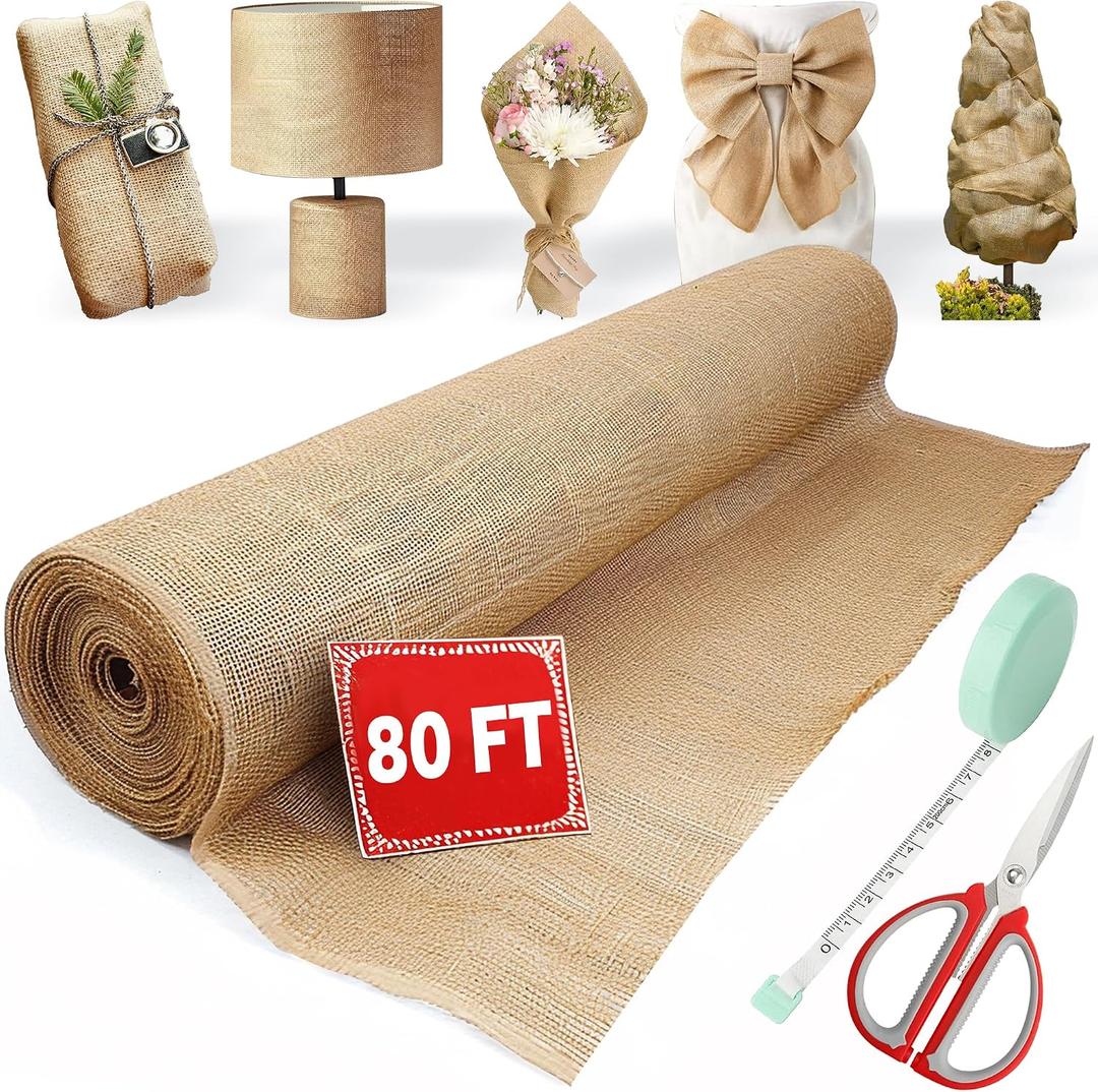 40 x 80/160 Feet Burlap Roll Multipurpose Burlap Tree Wrap High Density Jute Fiber, Burlap Fabric for Gardening, Weed Barrier, Craft Projects and Party Decor (40in * 80ft)