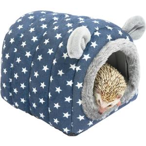 Hedgehog Bed Cave Hideout Hedgehog Accessories Hedgehog House, Hamster Small Animals Cage Supplies Warm House (Blue)
