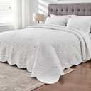 Kingnex 106x96 King Size Bedspread Ultrasonic No Stitching Lightweight Quilted Coverlet Set 3 Pieces 1 Quilt 2 Pillow Shams White