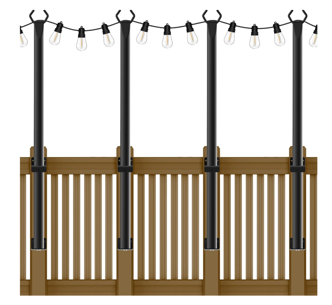 NUERPO 8 Pack String Light Poles,5Ft Metal Poles for Outdoor String Lights,Outdoor Light Poles with Post,Poles/Stand for Outside,Patio,Deck,Backyard,Garden Wedding,Party