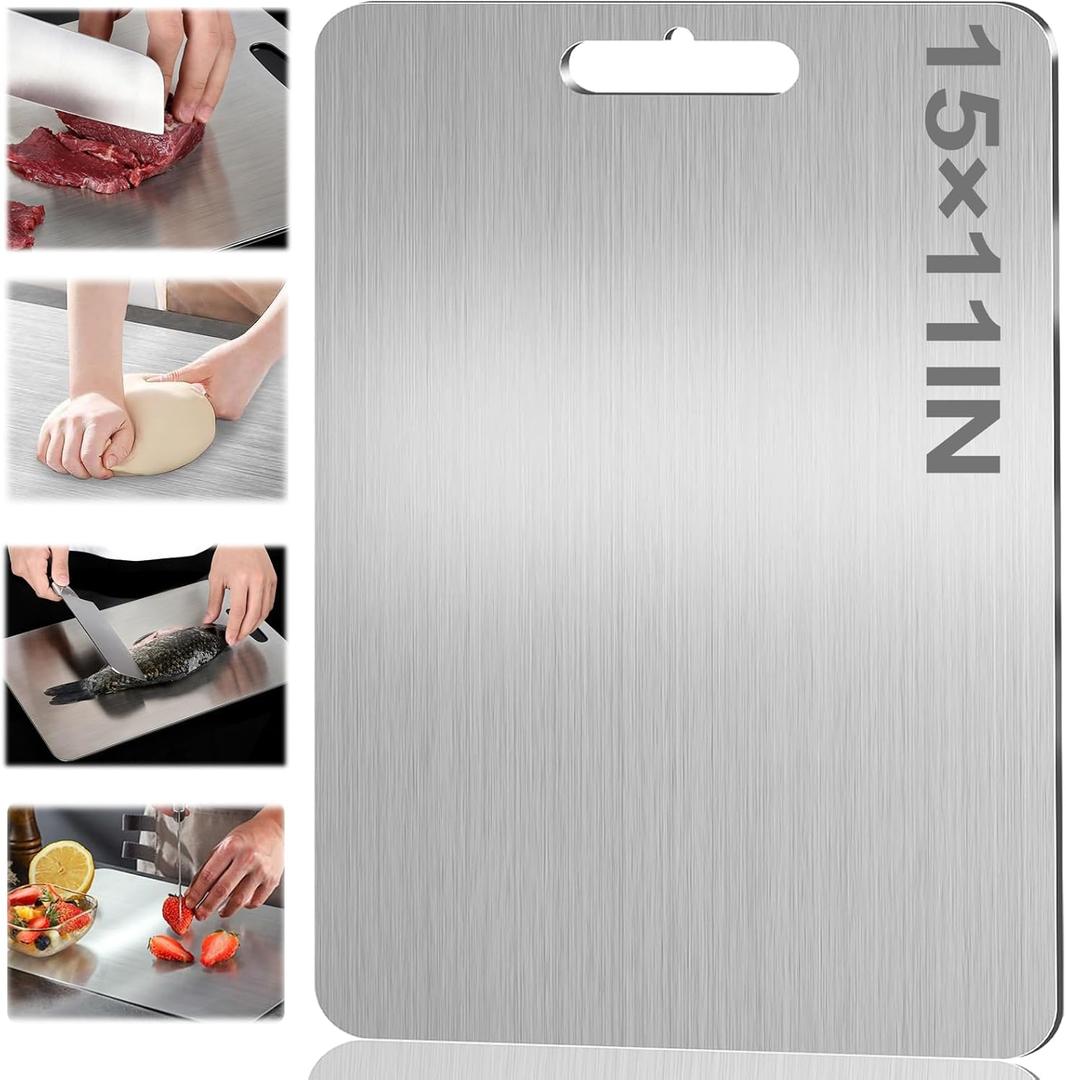 Titanium Cutting Board, 100% Pure Titanium Cutting Boards For Kitchen, Non Slip Medium Titanium Cutting Board, Cutting Boards For Dishwasher Safe, Double Sided Medical Grade Titanium Cutting Board. (15"L x 11"W)