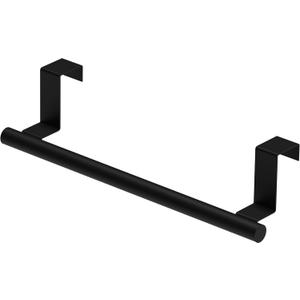 Cabinet Door Towel Bar - Single, Stainless Steel & Matte Black Over Cupboard Door Towel Holder (Black - 1 Pack)