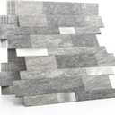 MOFIT Backsplash Tile for Kitchen Peel and Stick Stone Matte Finish,Bathroom Tiles Stickers 3D Wall Panel Linear Mosaic Marble Backsplash Waterproof (5sheets,Gray Silver)