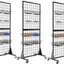 3-Pack Gridwall Panel Display Stand, 2'x5.5' Heavy Duty Floor Standing Rack with Detachable Girdwall, Movable Silent Wheel, Easy to Transport, Ideal for Retail & Craft Fairs