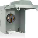 50 Amp RV Power Outlet Box, 125/250 Volt NEMA 14-50R Receptacle, Lockable Enclosed Outdoor Plug, Electrical Receptacle Panel, Weatherproof Temporary Hookup for RV Camper Car Travel Generator