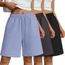 3 Pack Women's Bermuda Shorts Pockets High Waist Knee Length Casual Athletic Drawstring Summer Loose SweatShorts (XL)