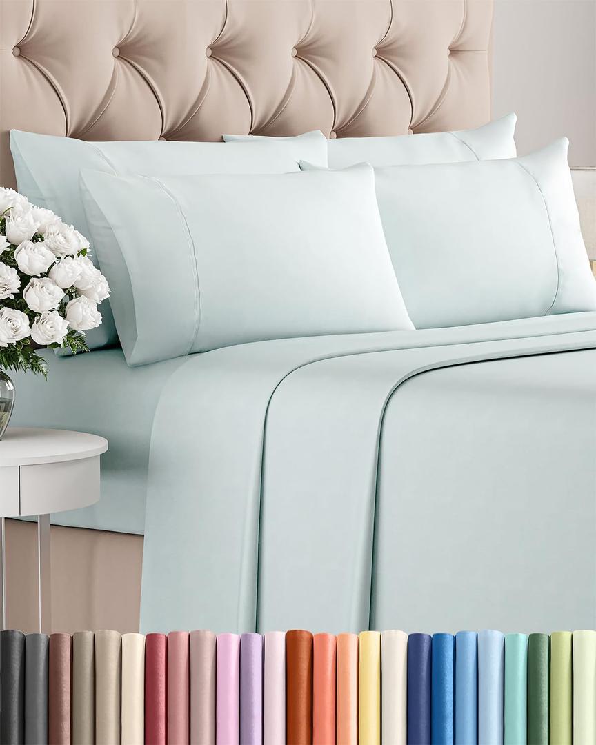 King 6 Piece Sheet Set - Comfy Breathable & Cooling - Ultra Soft Hotel Luxury Bedding Set w/ 8-16 Inch Deep Pockets - 1 Flat & 1 Fitted Sheet & 4 Pillowcases - Wrinkle Free and Easy Care - Ice Blue