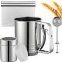 PIQUEBAR Flour Sifter - Fine Mesh Sifter Stainless Steel with Wire Loop for Baking,Flour Shaker Duster,Powdered Sugar Duster,Dough Cutter 4 in 1 Set (3 Cup)