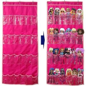 Hanging Over Door Toy Storage Organizer (24 Pockets), Compatible with Lol Omg Dolls Barbie Dolls Surprise Doll (Toys Not Included), Deeppink (57.5''x22'')