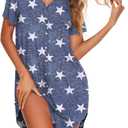 Ekouaer Button Down Nightgowns for Women Short Sleeve Nightshirt V Neck Sleepshirt for Sleeping Boyfriend Pj Dress S-2XL (S)