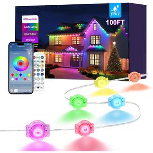 100FT Permanent Outdoor Lights for House, RGB LED Waterproof Smart Eave Lights Outdoor House Decor with Smart APP Remote Control, Outside Eaves Lighting for Holiday, Christmas, Roof, Party, Daily