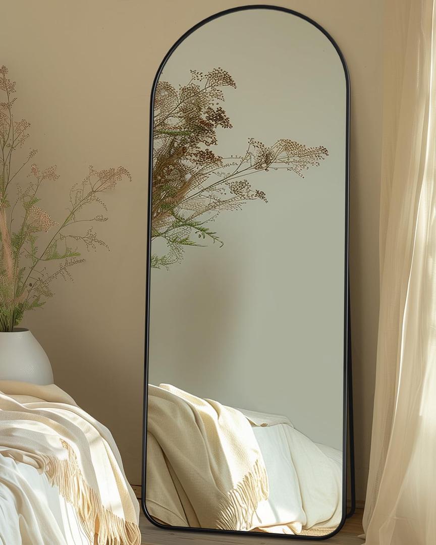 Antok Full Length Mirror, 58"x17" Floor Mirror with Stand, Hanging Mounted Mirrors for Bedroom, Living Room, Cloakroom, Dining Room, Black, Arch