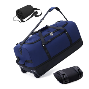 CONTAIL 32”110L Expandable 140L Rolling Duffle Bag with 2 Inline Wheels,Convertible Weekend Travel Bag with Bungee-Cord System,Navy