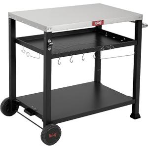 Feasto 3-Shelf Pizza Oven Table with 33.5" x 21.7" Stainless Tabletop, Outdoor Grill Cart with Tank Hook for Pizza Ovens & Griddles, Heavy-Duty Prep Station for Pizza, Patio BBQ and Deck Parties