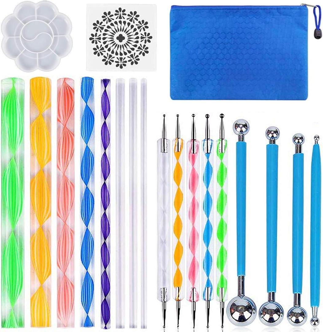 19PCS Mandala Dotting Tools Set with a Zipper Storage Bag for Painting Rocks, ABenkle Mandala Stencil Ball Stylus Paint Tray Set