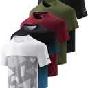 5 Pack Men’s Active Quick Dry Crew Neck T Shirts | Athletic Running Gym Workout Short Sleeve Tee Tops Bulk (Large)