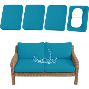 hyha Waterproof Outdoor Cushion Covers for Patio Furniture, Stretch Patio Chair Cushion Slipcovers, Coated UV Resistant Replacement Seat Covers, Solid Color (Teal, 4PC)