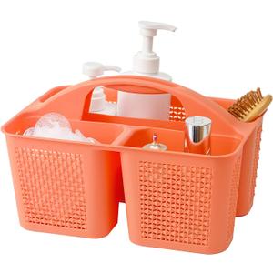 UUJOLY Plastic Portable Shower Caddy Bucket, Cleaning Shower Basket with Handle Compartments Storage Organizer for Bathroom Kitchen College Dorm Sink, Orange