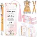 50 Sets Baby Shower Favors for Guests, Includes Bamboo Ballpoint Pens Thank You Bookmarks Organza Bags Baby Shower Party Favors Gender Reveal Gifts for Guest Game Prizes Souvenirs Return Gifts (Pink)