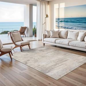 Living Room Area Rug 5x7 - Modern Abstract Washable Bedroom Rugs with Non Slip Rubber Backing Indoor Low Pile Carpet for Office Nursery Soft Ultra Thin Home Decor Floor Mat for Bathroom 5x7 Beige