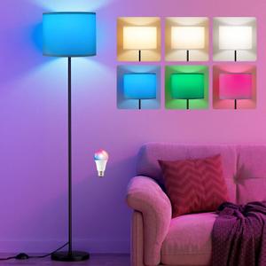 Ambimall Floor Lamp for Living Room with Smart Light Bulb, RGB + Stepless Dimmable Colors Temperature & Brightness(White Shade & Black Pole) (60 Inches (Included Bulb))