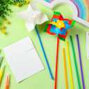 Poen 100 Pcs DIY Pinwheels Paper Craft Bulk Color Your Own White Pinwheels Summer Activity Arts End of Year Craft Mothers Day Blank Windmills Party Favor Supplies, 5 Inches