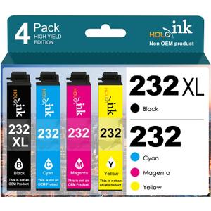 HOINKLO 232xl Remanufactured Ink Cartridges Combo Pack Replacement for epso 232 XL Use with Expression Home XP-4200 XP-4205 Workforce WF-2930 WF-2950 Printer (Black Cyan Magenta Yellow)