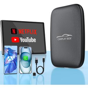 4 in 1 Wireless Carplay & Android Auto Wireless Adapter - 2025 Upgrade Magic CarPlay Ai Box Streaming Video Fits Netflix/YouTube/TF Card, Car Play Wireles Adapter