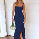 BORIFLORS Women's Elegant Bodycon Ruched Maxi Cocktail Dress Mesh Sleeveless Mermaid Ruffle Beach Wedding Guest Long Dresses (Blue, S)
