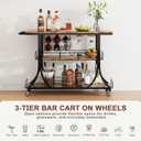 PETKABOO 3-Tier Rustic Wooden Bar Cart with Wheels, 44.49 x 14.3 x 33.9 inches
