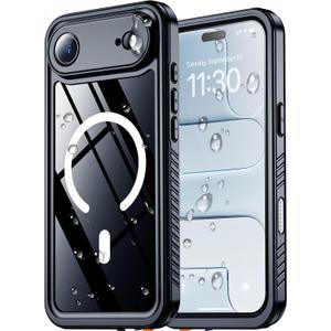 SPIDERCASE Magnetic for iPhone Air Case Waterproof, Built-in Lens & Screen Protector,[IP68 Underwater][15FT Military Shockproof] [Dustproof] Full Body Protection Cover for iPhone 17 Air 6.5,Black