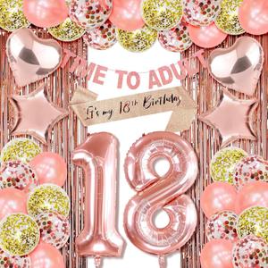 18th Birthday Decorations For Girls Happy 18 Birthday Decorations For Girls 18 Letter Balloon Numbers Happy 18th Birthday Banner Decor Rose Gold eighteen Girl Time To Adult Banner