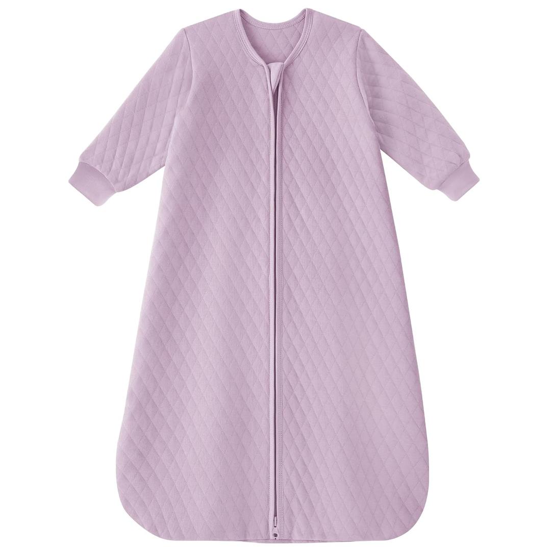 Yoofoss Baby Sleep Sack 6-12 Months 1.0 Tog Long Sleeve Sleep Sack Organic Cotton Wearable Blanket for Infants 2-Way Zipper Quilted Sleeping Sacks(Medium) (Purple)