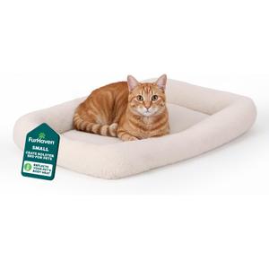 FurHaven Dog Bed for Extra Small Dogs & Cats, Bolster Crate Pad with Soft Supportive Base for Carriers & Kennels, Machine Washable, Extra Small, Sherpa Fleece, Cream
