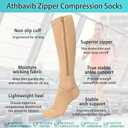 Athbavib 3 Pairs Zipper Compression Socks, 15-20 mmHg Closed Toe Compression Stocking with Zipper for Women and Men, Size: XX-Large