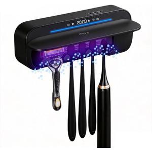 iHave Toothbrush Sanitizer Holder with 360 Disinfection, Mold & Odor Removal | Auto-Cycle UVC, 100M Ions & Fan Drying | Wall Mounted 5-Slot Toothbrush Holders for Bathrooms, Toothbrushes & Razor (Black)