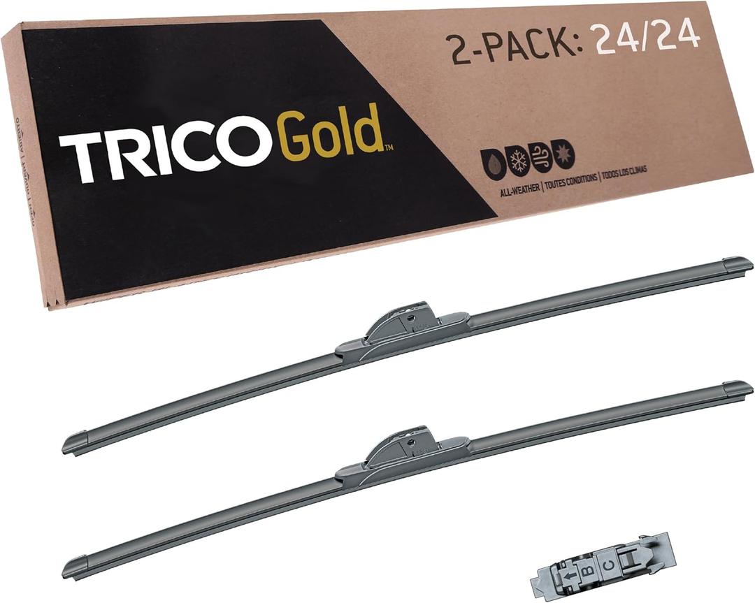TRICO Gold 24" + 24" Premium Automotive Replacement Windshield Wiper Blades (Set of 2), Passenger and Driver Side All-Weather Beam Wiper Blades for Select Vehicle Models (24" + 24" Pair Pack)