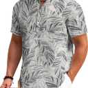 COOFANDY Men's Cotton Linen Henley Shirt Short Sleeve Hippie Casual Beach T-Shirts with Pocket Medium