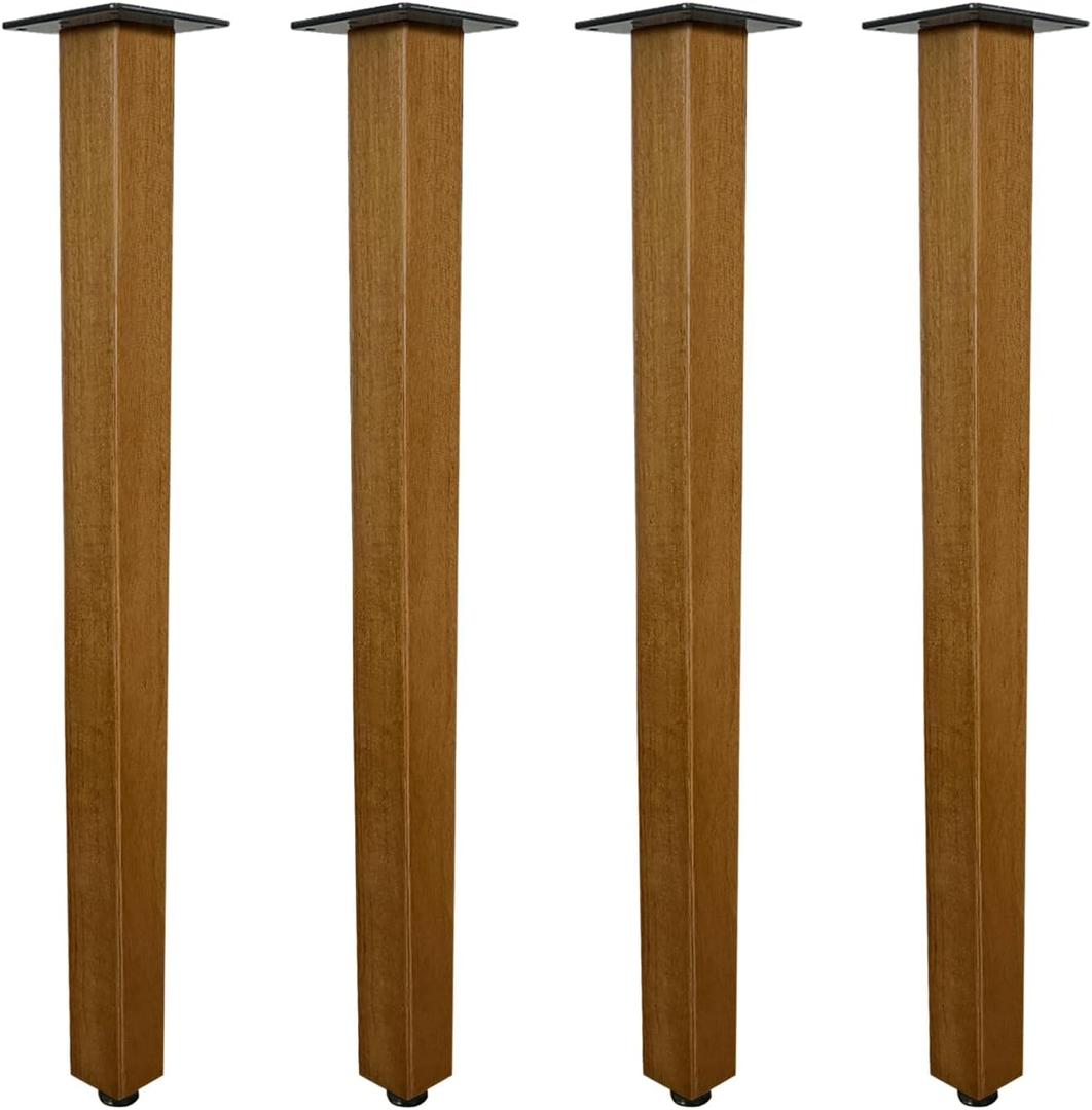 QLLY 28 inch Square Wooden Table Legs, Solid Wood Desk Leg, Walnut