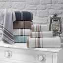 Bath Towel Set_White Towel For Bathroom, Luxury Hotel &Spa Quality, 100% Cotton .Includes 2 Large Bath Towels, 2 Hand Towels and 2 Washcloths.Super Soft, Absorbent & Decorative (White/Brown)