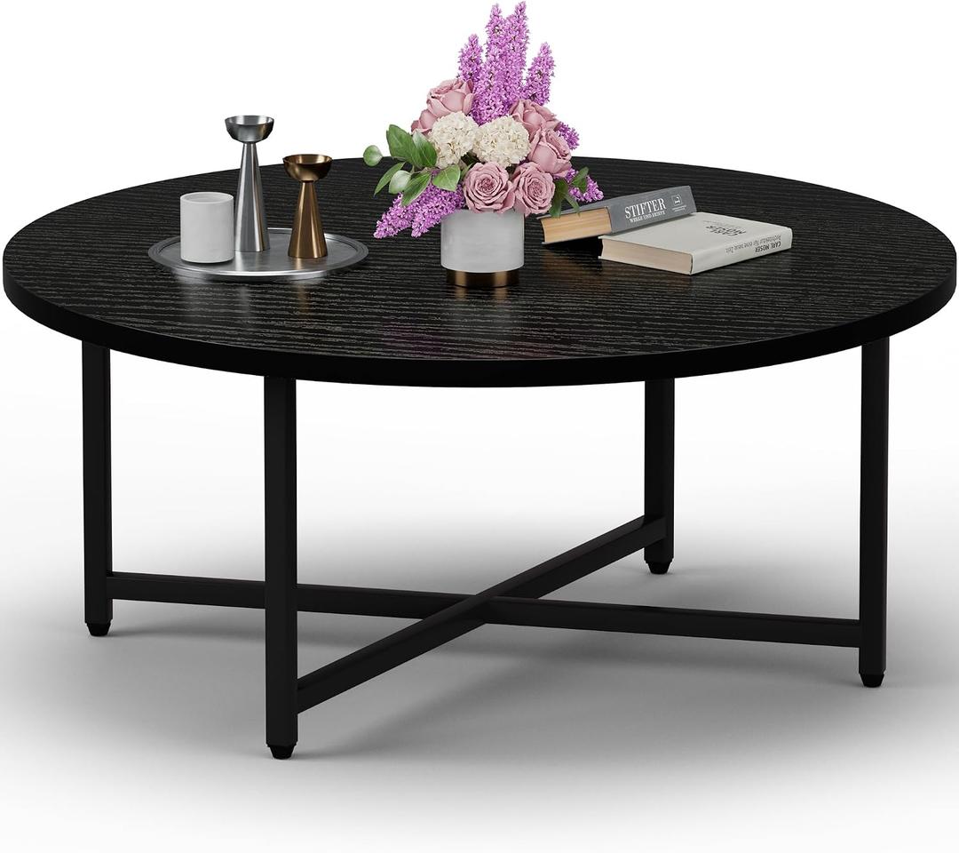 FAMIDGE Coffee Table, 31.5" Round Black Coffee Table for Living Room, Center Tables for Family & Office Use, Outdoor Coffee Tables Round, Large Black (31.5" D x 17.7" H), 1T - 31.5"D