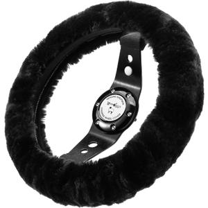 Andalus Brands Luxury Fluffy Car Steering Wheel Covers  Genuine Merino Sheepskin, Soft Fuzzy Car Steering Wheel Cover for Women, Universal 14.5-15" Size, Plush Fur Cute Auto Accessories, Black
