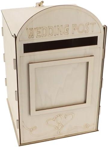 Handmade Wooden Wedding Mailbox Post Box with Lock, Retro Wood Card Box for Wedding Reception Decorations, Great for Weddings and Parties (JM01617)