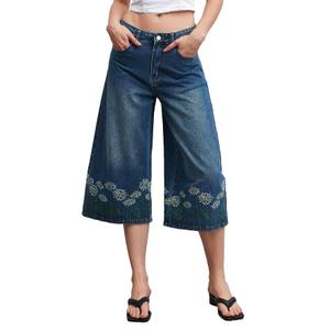 Kedera Women Casual Embroidered Wide Leg Denim Jeans 2025 Summer Trendy Baggy Pants Boyfriend Y2K Trousers Blue US10