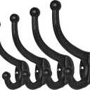 Sopicoz Cast Iron Coat Hooks Pack of 4 Farmhouse Vintage Hooks, Heavy Duty Rustic Wall Mounted Hooks for Hanging Indoors & Outdoors (Black)