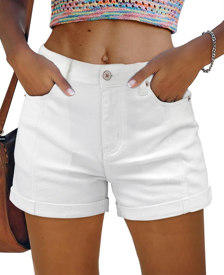SANMM Jean Shorts Womens Summer Stretchy Denim Casual Hot Short Jorts 2026 (White, XL)